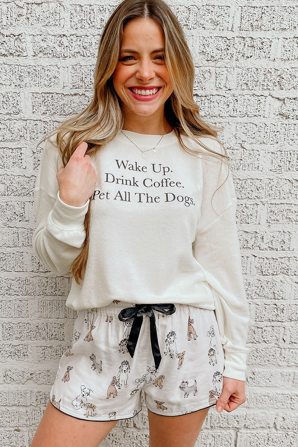 Long Sleeve Letters Pullover and Animal Shorts Lounge Set