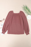 Square Neck Puff Sleeve Waffle Knit Top