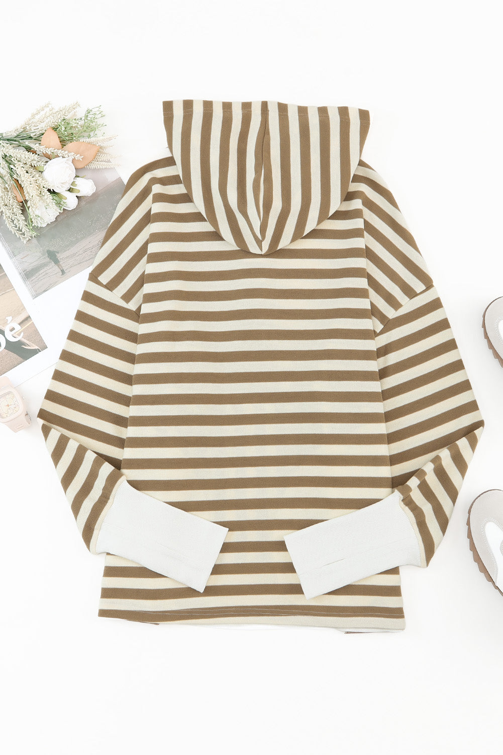 Striped Contrast Thumbhole Oversized Hoodie