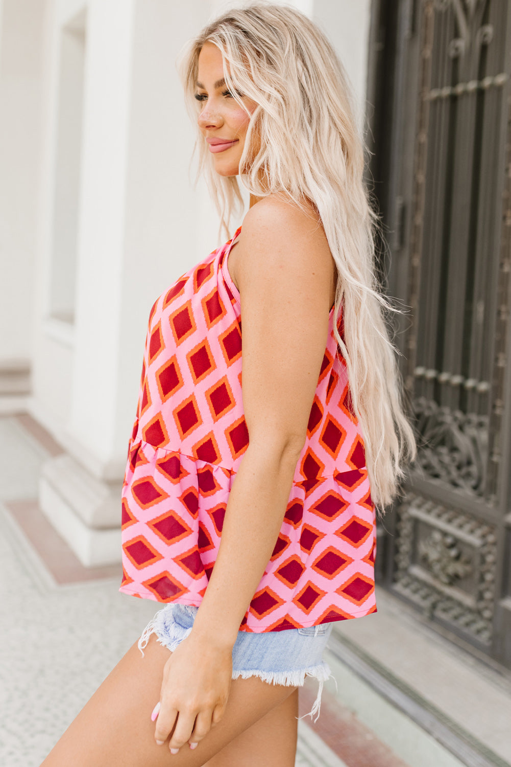 Geometric Print Spaghetti Strap Tank Top