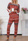 Reindeer Geometric Print Top and Skinny Pants Lounge Set