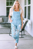 Constructed Bib Pocket Distressed Denim Overalls