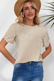 Lace Trim Pleated Short Sleeve Top