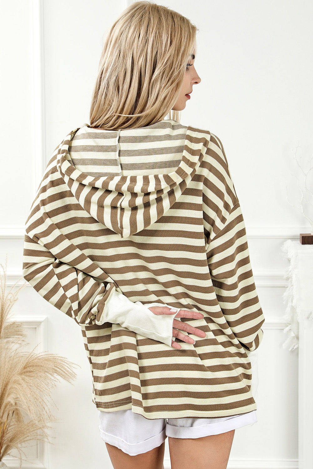 Striped Contrast Thumbhole Oversized Hoodie