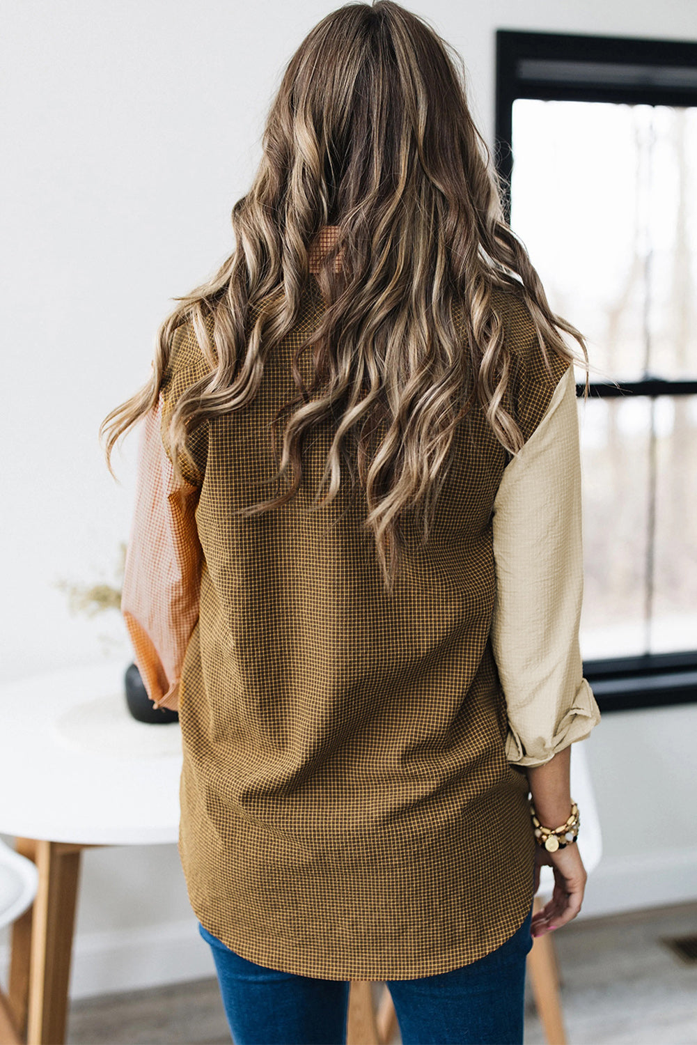 Plaid Color Block Long Sleeve Shirt