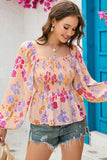 Floral Print Smocked Long Sleeve Peplum Blouse