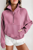 Flamingo Fleece Lined Zip Up Stand Collar Thumbhole Sleeve Sweatshirt