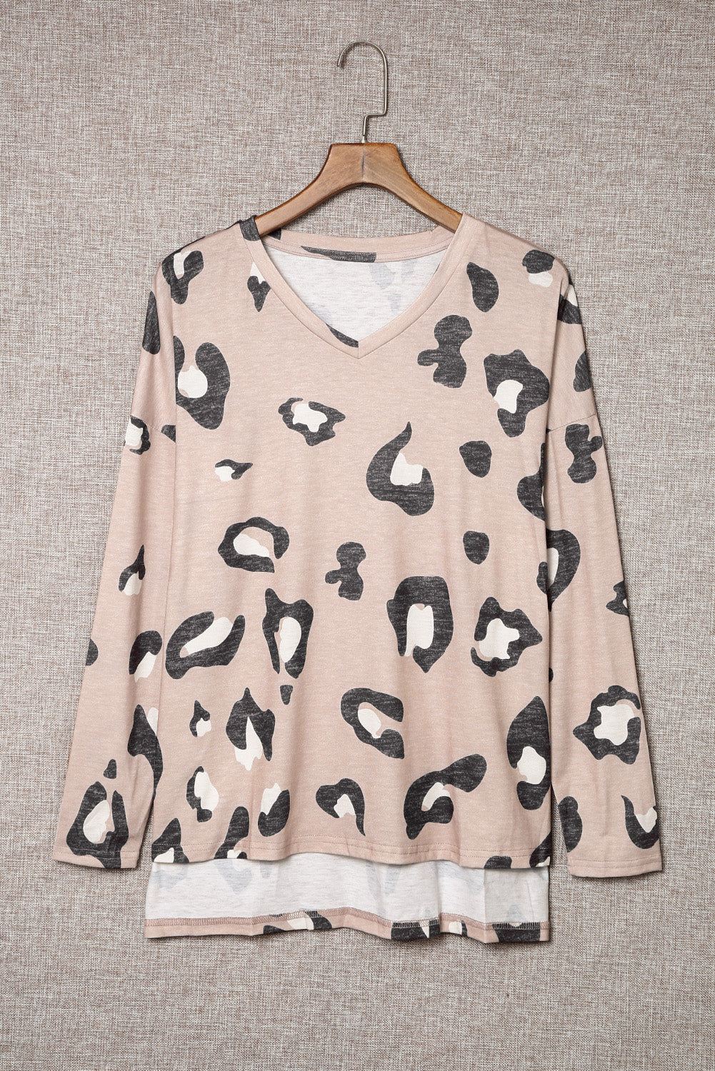 Leopard V Neck Drop Shoulder Long Sleeve Top