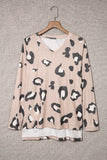 Leopard V Neck Drop Shoulder Long Sleeve Top