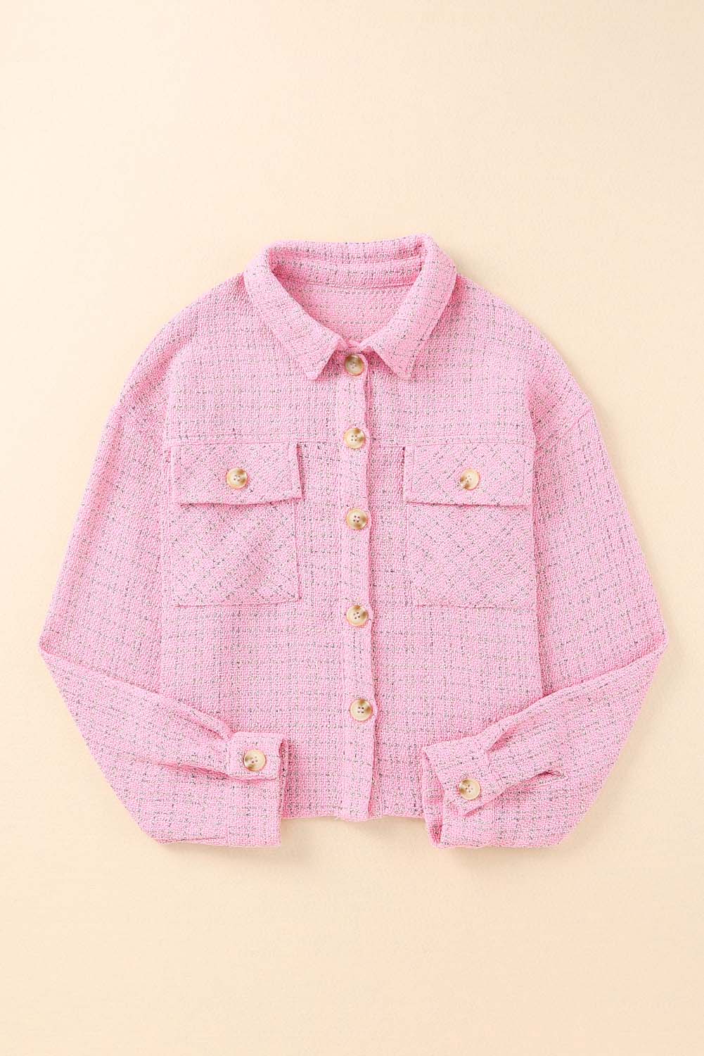 Veste boutonnée en tweed à carreaux rose