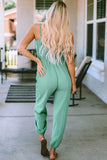 Shirred High Waist Sleeveless V Neck Jumpsuit