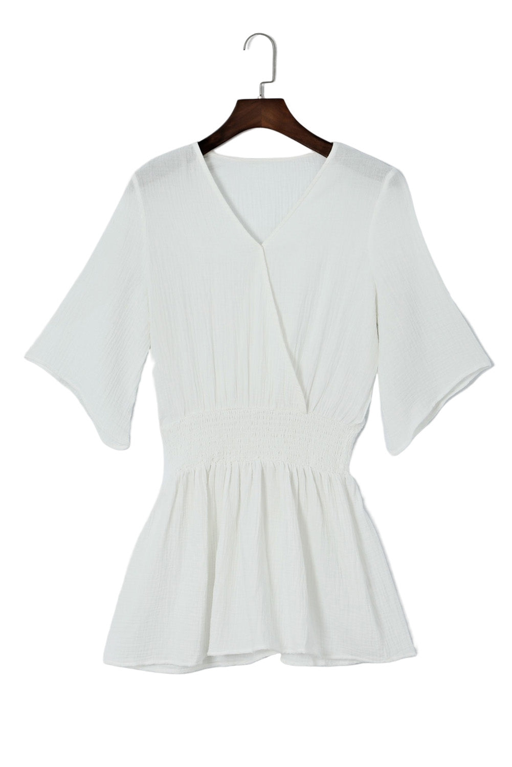 3/4 Sleeves Textured Smocked Drape Beach Dress