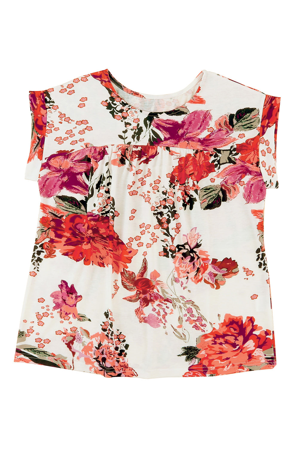 Floral Short Sleeve Round Neck Blouse