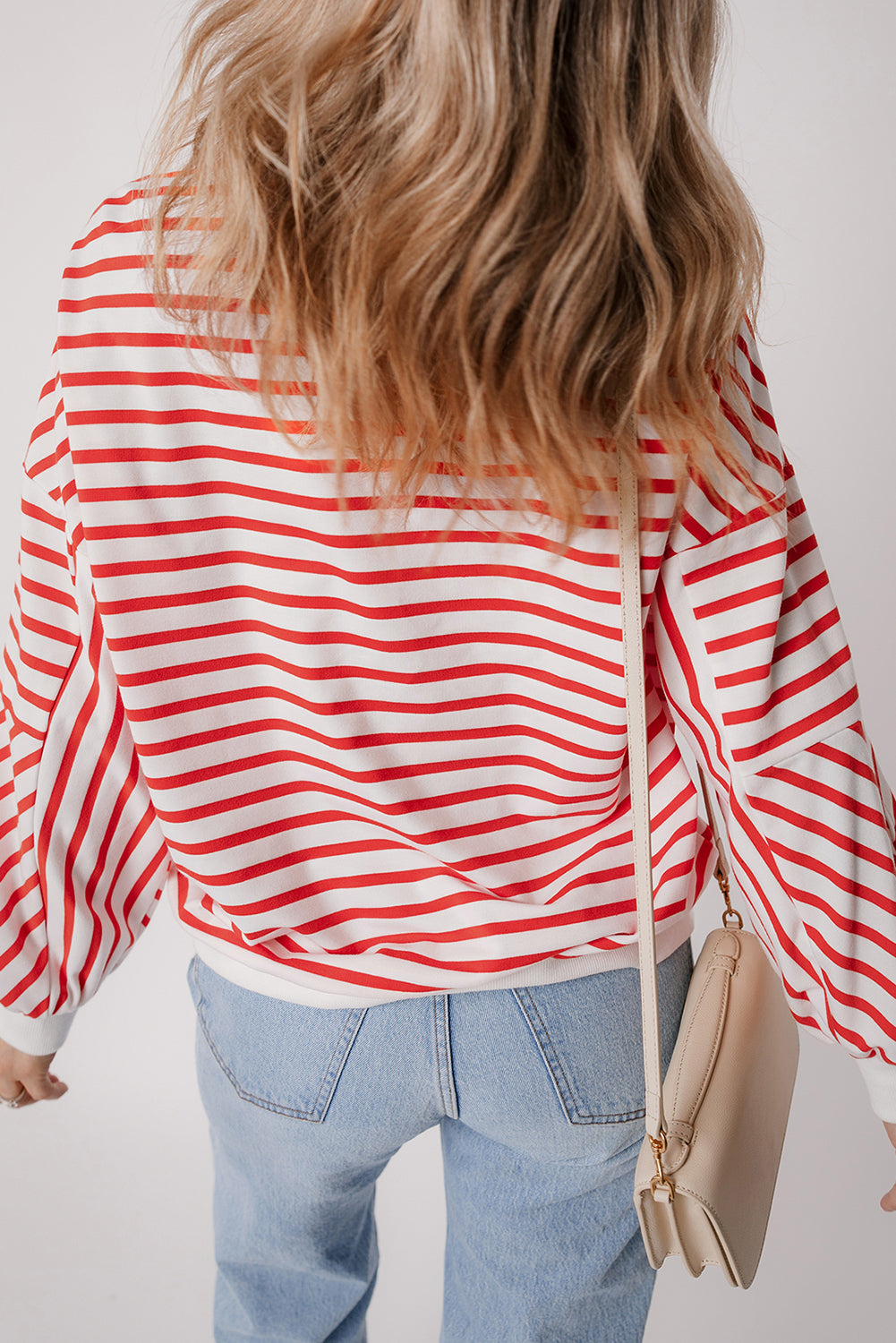 Blue Stripe Drop Shoulder Crew Neck Loose Sweatshirt