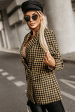 Tweed Houndstooth Plaid Pattern Double Breasted Blazer