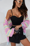 Contrast Striped Open Front Cable Cardigan