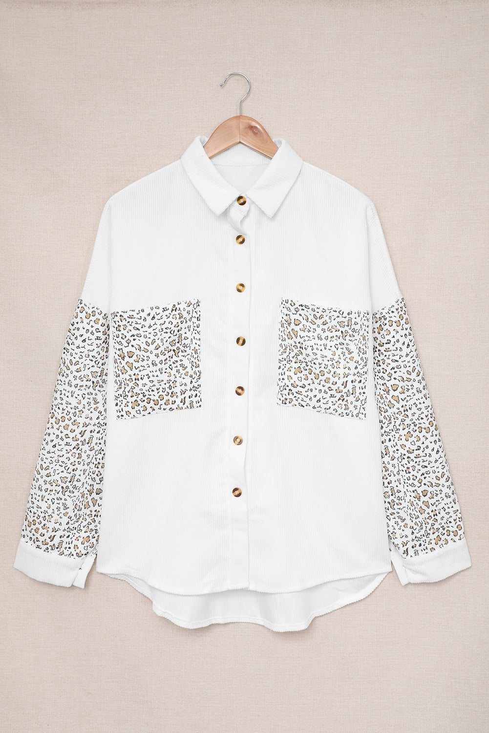 Leopard Patchwork Corduroy Buttoned Shirt Jacket