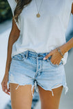 High Waist Distressed Washed Denim Shorts