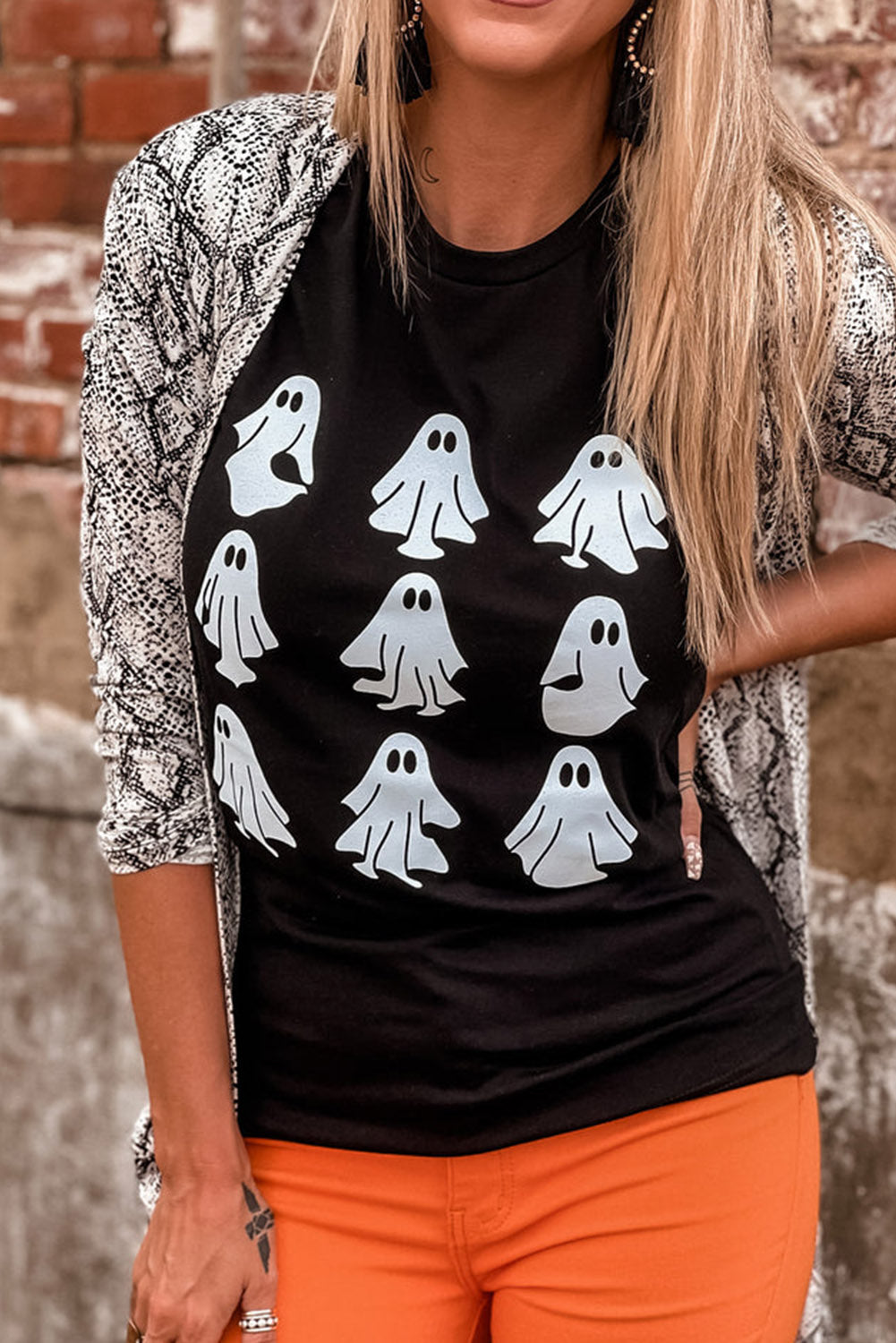 T-shirt noir à motif fantôme d'Halloween 