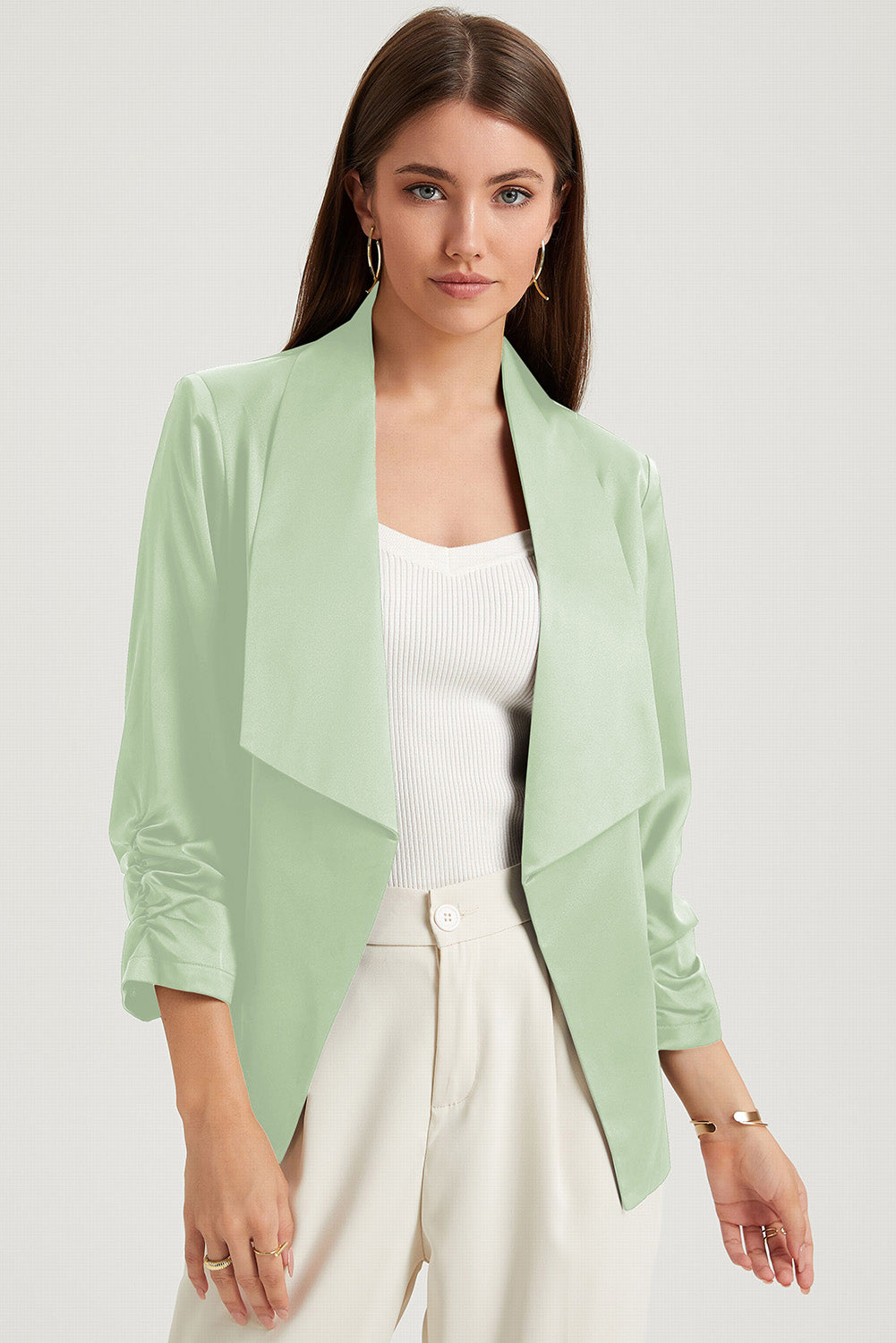 Solid Lapel Collar Satin Blazer