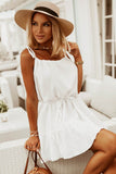 Spaghetti Strap Square Neck Ruffled Textured Dress