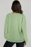 Parchment Solid O Neck High Low Hem Pullover Sweatshirt