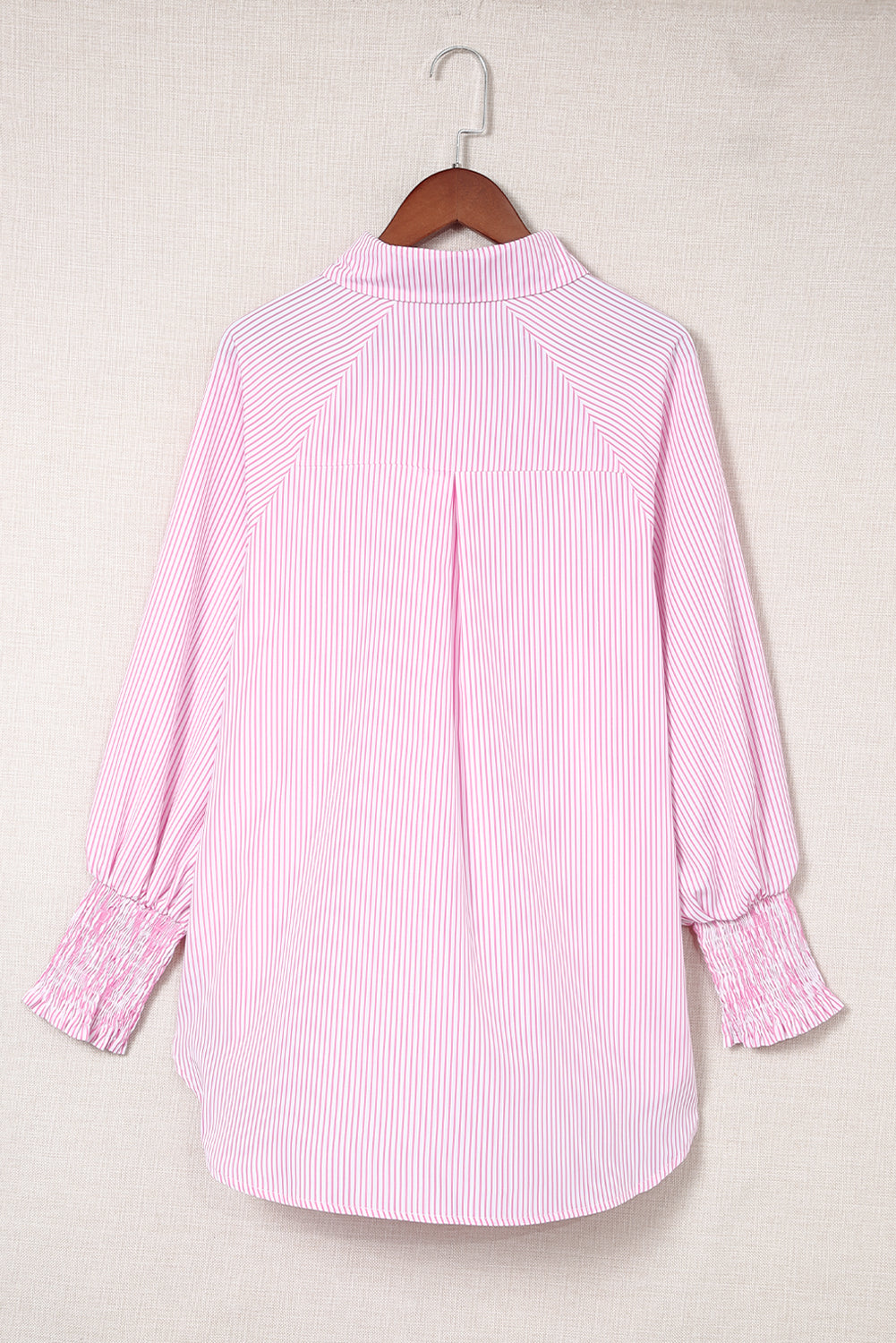 Smocked Cuffed Striped Boyfriend Shirt with Pocket