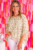 Pink Printed 3/4 Dolman Sleeve Plus Size Blouse