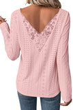 White Floral Lace Splicing Eyelet Long Sleeve Top