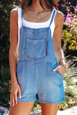 Grommet Tie Straps Casual Denim Romper