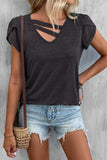 Strappy V Neck Overlap Short Sleeve Top