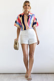 Color Block Striped Puff Sleeve Buttoned Shirt