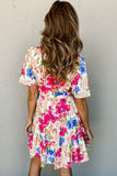 Sweet Floral Wrap V Neck Skater Dress