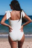 Ribbed Twist Front Knotted Shoulder One Piece Swimsuit