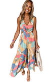 Abstract Print O-ring Cut out Long Sleeve Maxi Dress