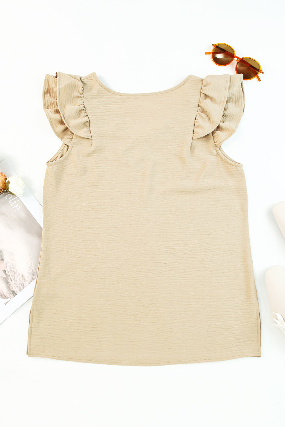 Ruffle Tiered Sleeve V Neck Tank Top