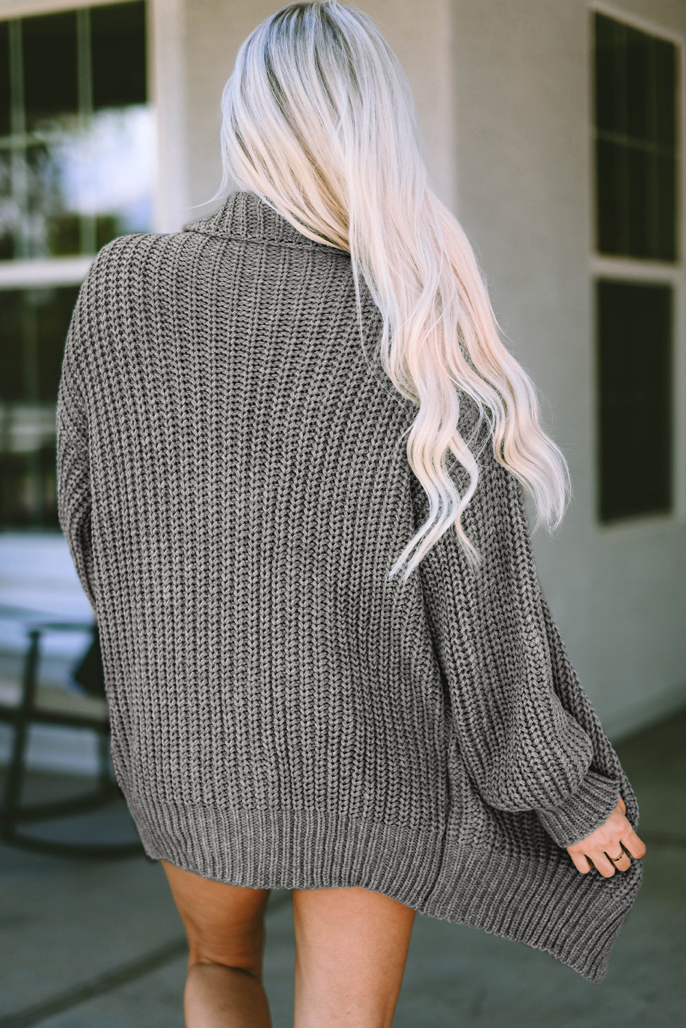 Cardigan surdimensionné gris avec poches et col rabattu 