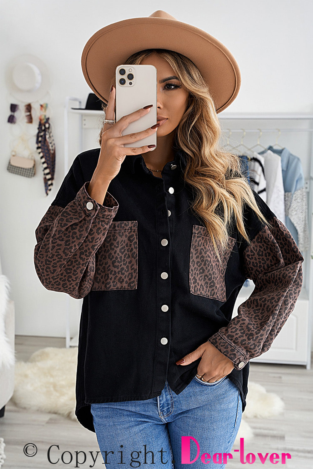 Contrast Leopard Denim Jacket