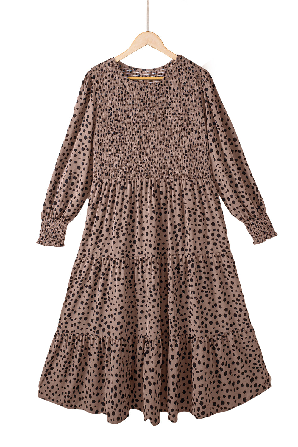 Plus Size Leopard Print Smocked Tiered Dress