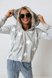 Stars Print V-Neck Drawstring Hoodie