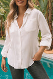 White Solid Color Textured Long Sleeve Shirt