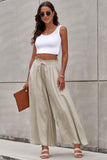 Gray Drawstring Smocked High Waist Wide Leg Pants