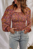 Floral Print Smocked Long Sleeve Top