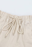 Solid Color Drawstring Frayed Hem Pocketed Shorts