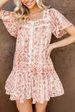 Button Front Flutter Sleeve Print Dress with Ruffles