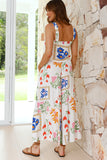 White Colorful Printed Square Neck Tank and Wide Leg Pants Set