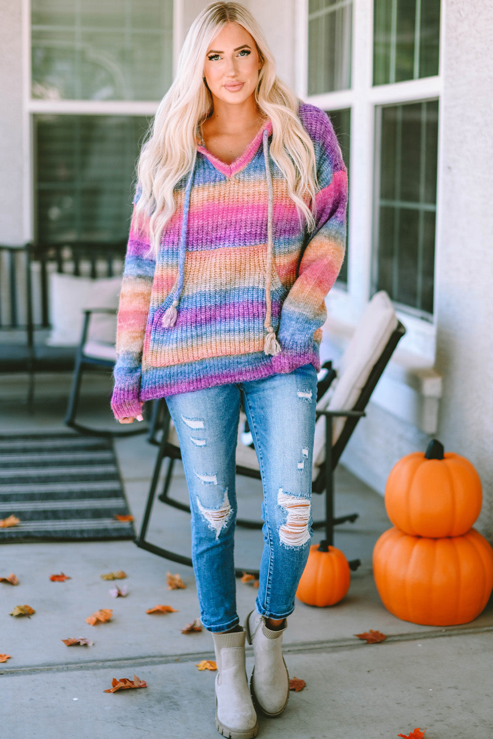 Ombre Kangaroo Pocket Hooded Sweater