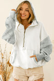 Half Zipper Kangaroo Pocket Drop Shoulder Hoodie