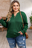 Exposed Seam Henley Buttoned Plus Size Long Sleeve Top