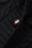 Cardigan à capuche noir en tricot à motif torsadé boutonné sur le devant 